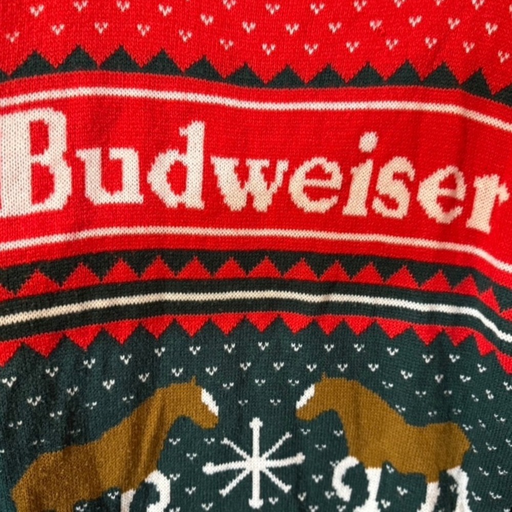 Budweiser Mens Holiday Fair Isle Clydesdale Sweater, Red Green,L - Picture 10 of 12